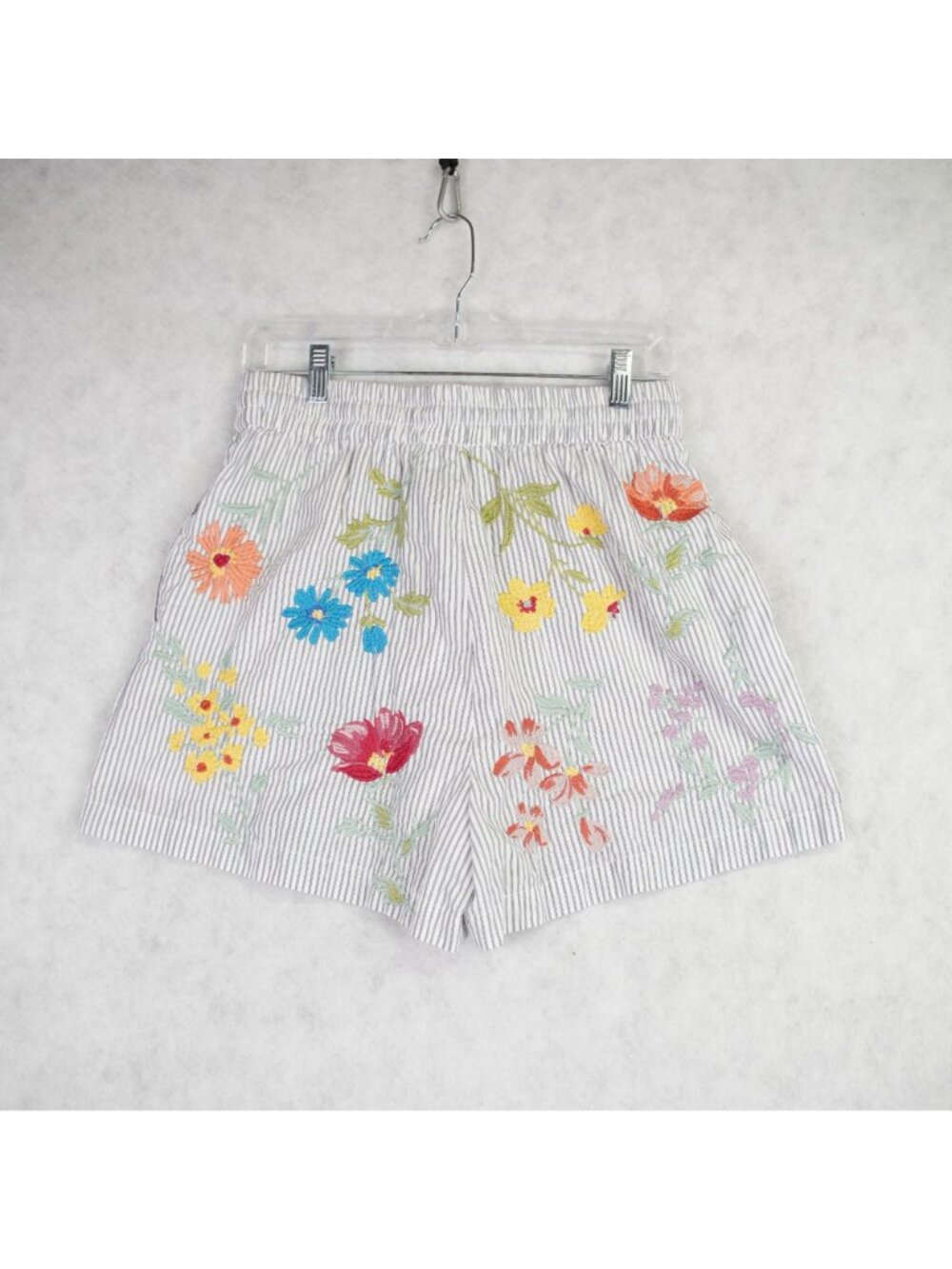 Johnny Was Workshop Womens Embroidered Floral Striped Cotton Shorts Size S EUC - Picture 2 of 8